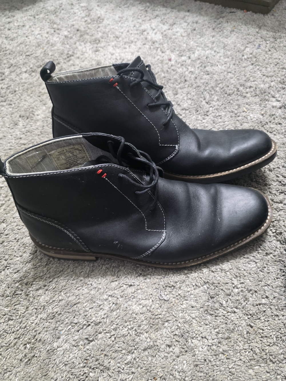 Original Penguin Black Leather Chukka Boots with Tan Sole Trim